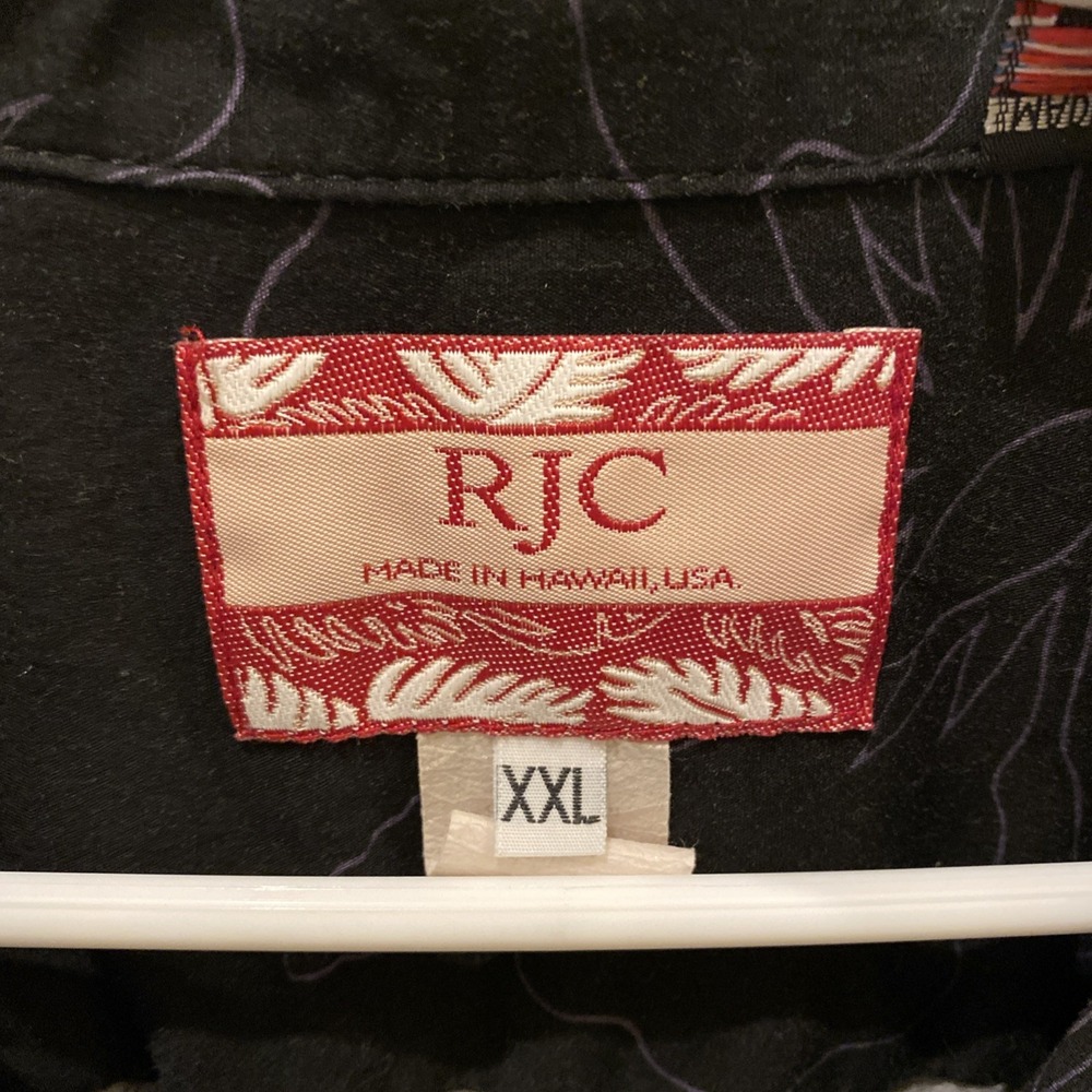 VTG RJC Hawaiian Shirt 2XL Made in USA Black Purple Brown Palm Trees Floral - Picture 3 of 7